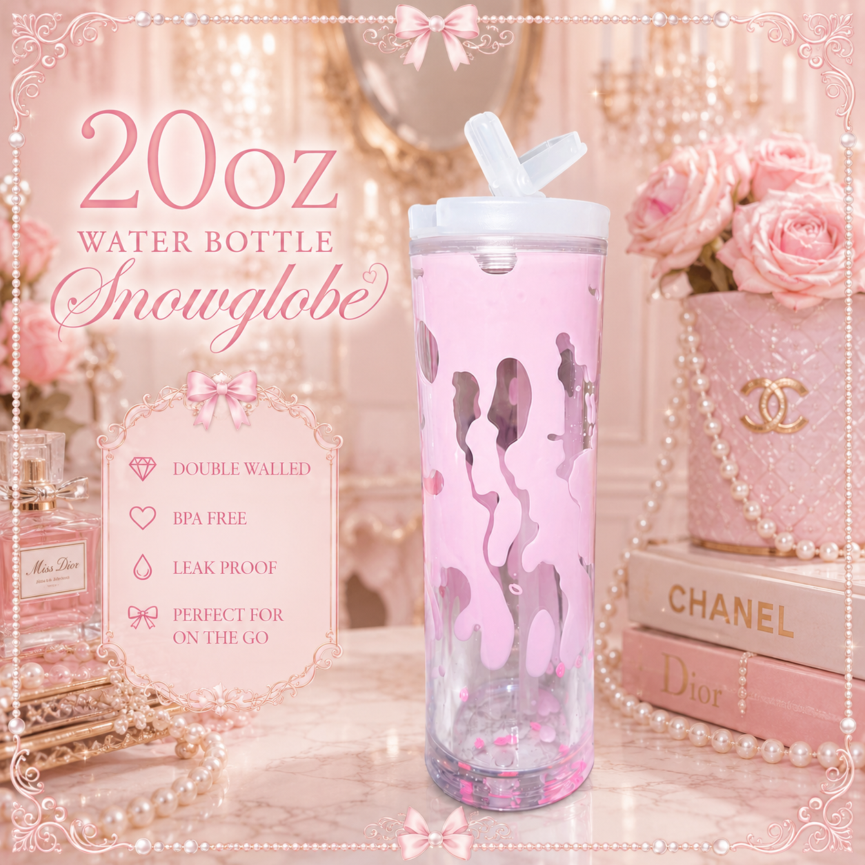20oz Snowglobe Water Bottles