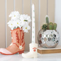 White Cowboy Boot Candle Holder and Tapered Candle